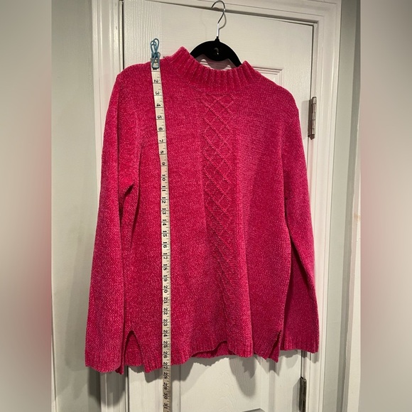 Sag Harbor Size M Hot Pink Mock Neck Cable Knit Soft Chenille Pullover Sweared - Picture 9 of 10